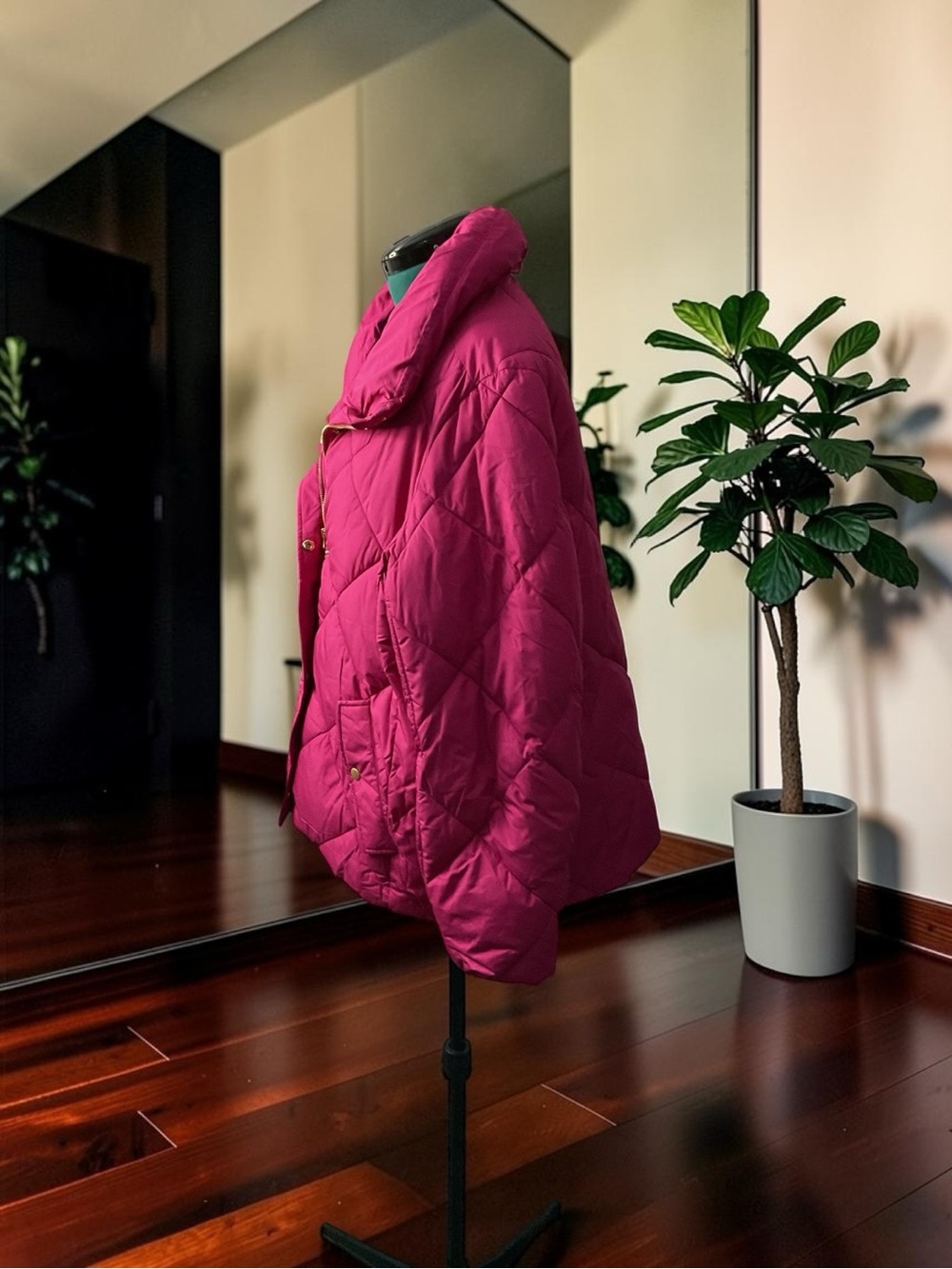 NWOT Talbots Quilted Puffer Jacket in Deep Fuchsia P:28” L:32.5” - Picture 4 of 6